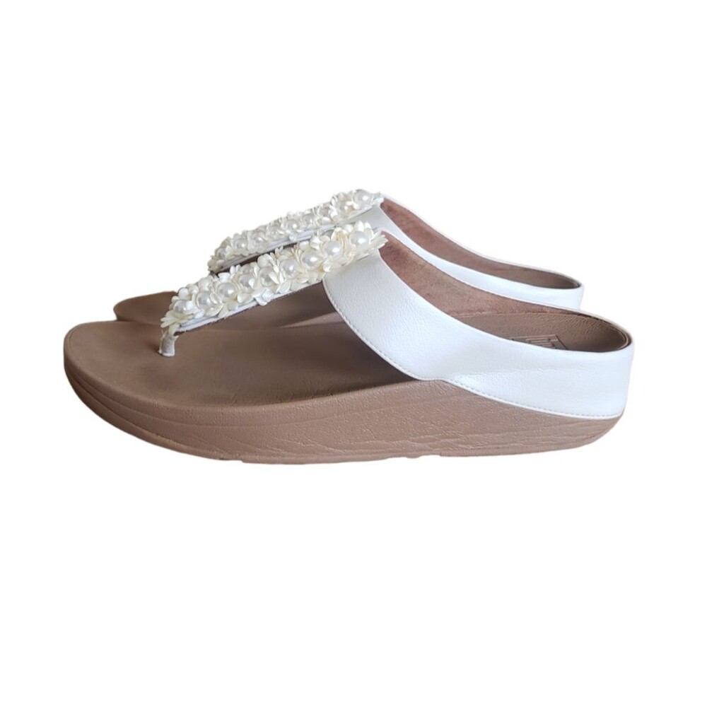 FitFlop Verna Ivory Beaded Flip Flop Toe Post Sandals Women's Size 10 - Picture 6 of 11